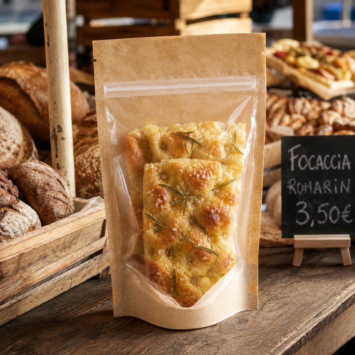 Sacchetto a tasca kraft/trasparente con chiusura zip - 16 cm x 3,7 cm x 24 cm - 200 pezzi