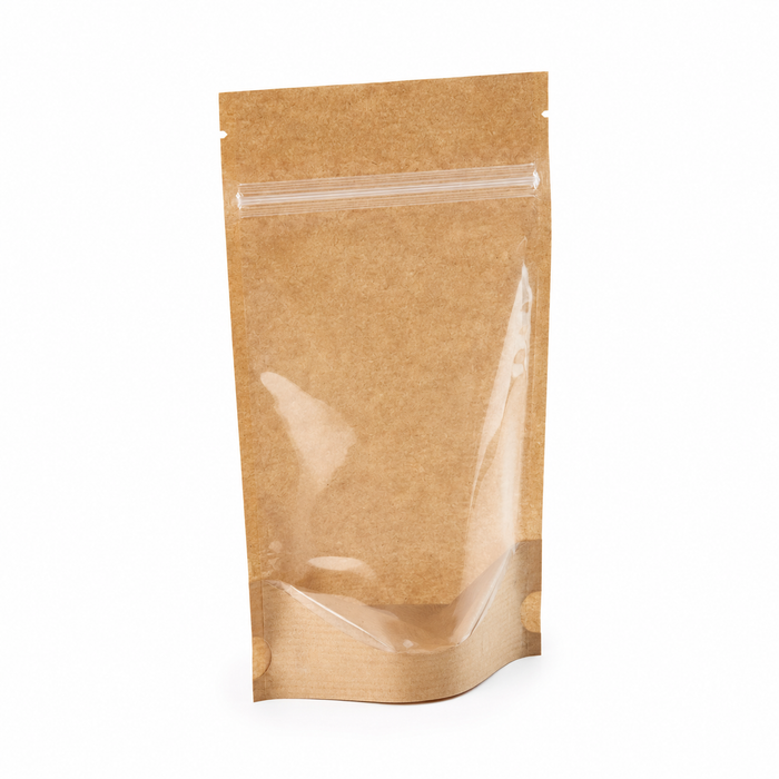 Sacchetto a tasca kraft/trasparente con chiusura zip - 16 cm x 3,7 cm x 24 cm - 200 pezzi