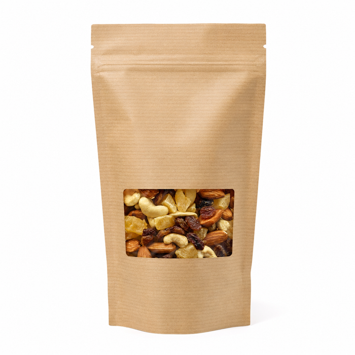 Sacchetto a tasca kraft/trasparente con chiusura zip - 16 cm x 3,7 cm x 24 cm - 200 pezzi