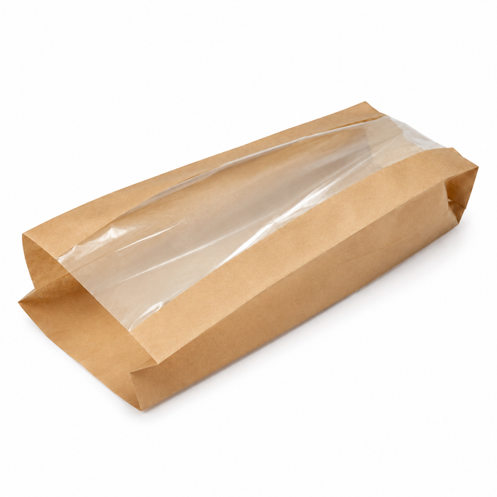 Sacchetto da baguette in carta kraft con finestra - 10 cm x 4 cm x 58 cm - 1000 pezzi