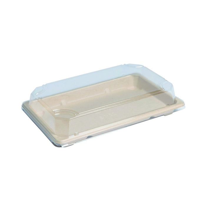 Vassoio "Itto" in polpa di canna da zucchero con coperchio trasparente 216x135mm H40mm