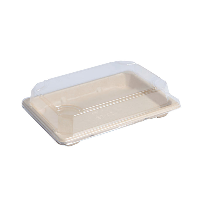 Vassoio "Itto" in polpa di canna da zucchero con coperchio trasparente - 18,8 cm x 13 cm x 1,5 cm - 50 pezzi