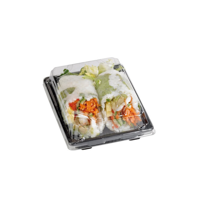 Barchetta "Suky" in plastica nera con coperchio trasparente - 22 cm x 14 cm x 4 cm - 50 pezzi