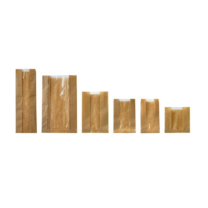 Sacchetto in carta scura kraft con finestra - 12 cm x 5 cm x 22 cm - 1000 pezzi