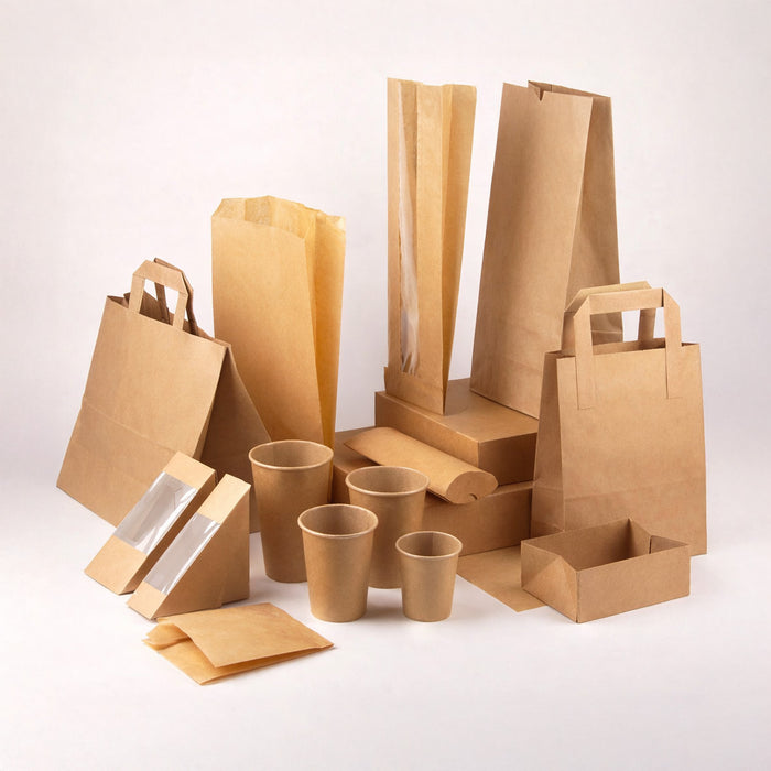 Sacchetto in carta scura kraft con finestra - 12 cm x 5 cm x 22 cm - 1000 pezzi