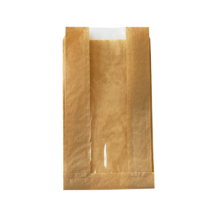 Sacchetto in carta scura kraft con finestra - 12 cm x 5 cm x 22 cm - 1000 pezzi