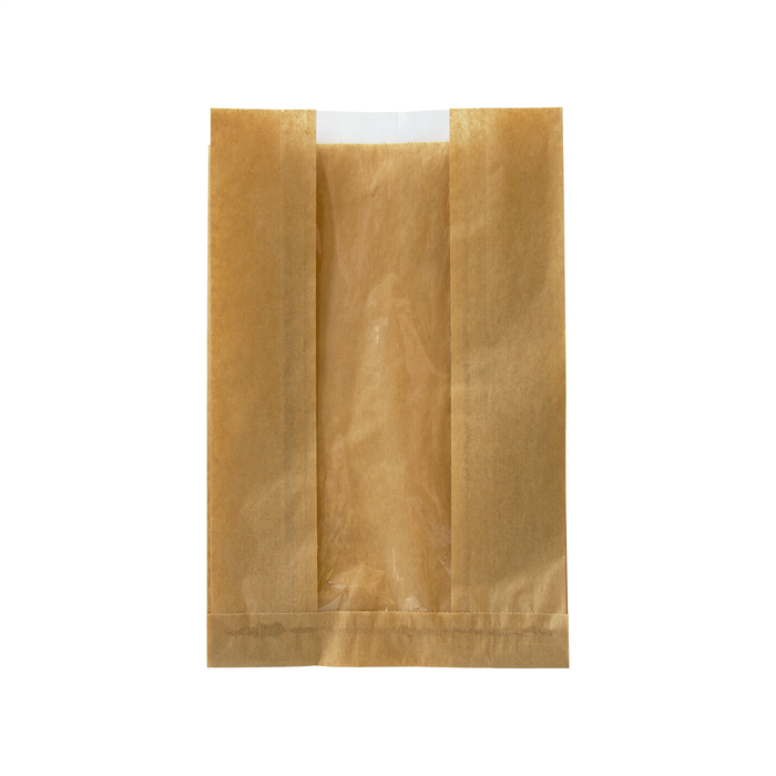 Sacchetto per pane in carta scura con finestra - 18 cm x 7 cm x 28 cm - 1000 pezzi