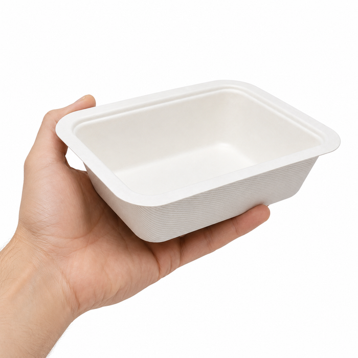 Vaschetta sigillabile in polpa di canna da zucchero - 375 ml - 13,7 cm x 9,5 cm x 4,5 cm - 100 pezzi