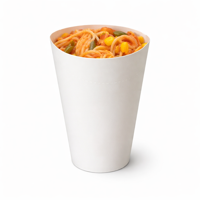 Bicchiere da snack richiudibile forato in cartone bianco - 480 ml - Ø 9 cm - H 15,7 cm - 50 pezzi