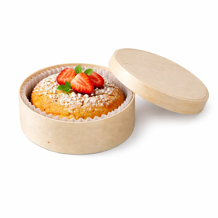 Scatola rotonda in legno misto FSC + carta da forno - 252 ml - Ø 10 cm - H 4,1 cm - 10 pezzi