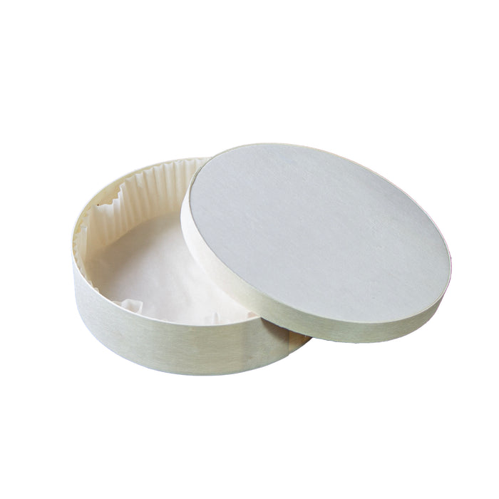 Scatola rotonda in legno misto FSC + carta da forno - 600 ml - Ø 15,4 cm - H 4,2 cm - 10 pezzi