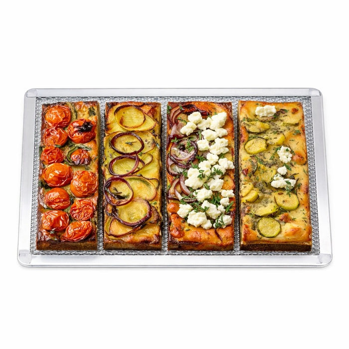 Griglia rettangolare in alluminio per pizza con base forata 300x200mm H10mm