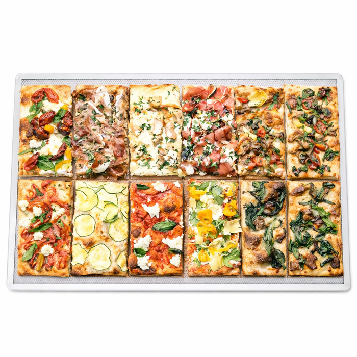 Griglia rettangolare in alluminio per pizza con base forata 600x400mm H10mm