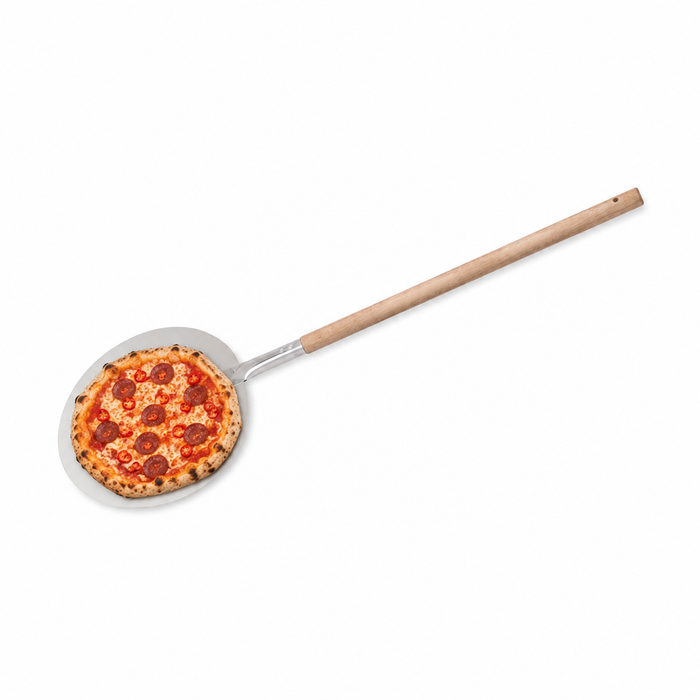 Pala pizza rotonda con diametro della maniglia in legno - 95 cm x 30,5 cm x 1,5 cm - 12 pezzi
