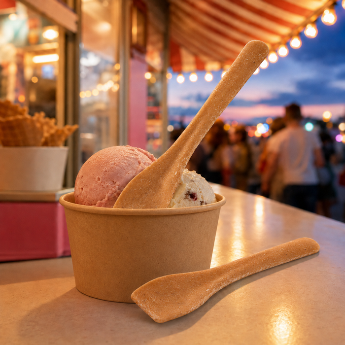 Cucchiaio da gelato in legno composito, riutilizzabile (FOR50) - H 9,5 cm - 660 pezzi