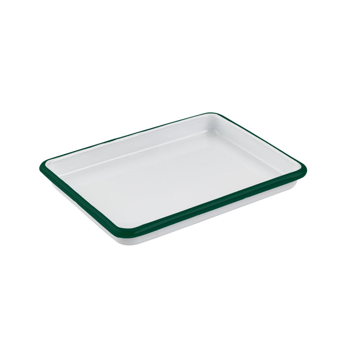 Vassoio smaltato con bordo verde (42) - 16,5 cm x 12,2 cm x 2,5 cm - 12 pezzi