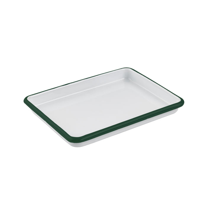 Vassoio smaltato con bordo verde (42) - 16,5 cm x 12,2 cm x 2,5 cm - 12 pezzi