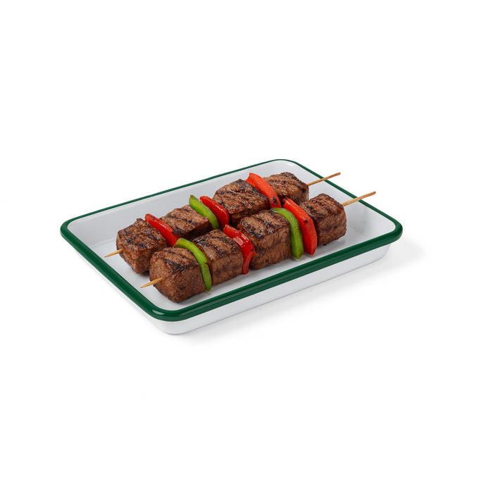 Vassoio smaltato con bordo verde (42) - 16,5 cm x 12,2 cm x 2,5 cm - 12 pezzi