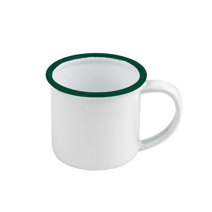 Mini-mug smaltata con manico e bordo verde (42) - 90 ml - Ø 5 cm - H 5 cm - 12 pezzi