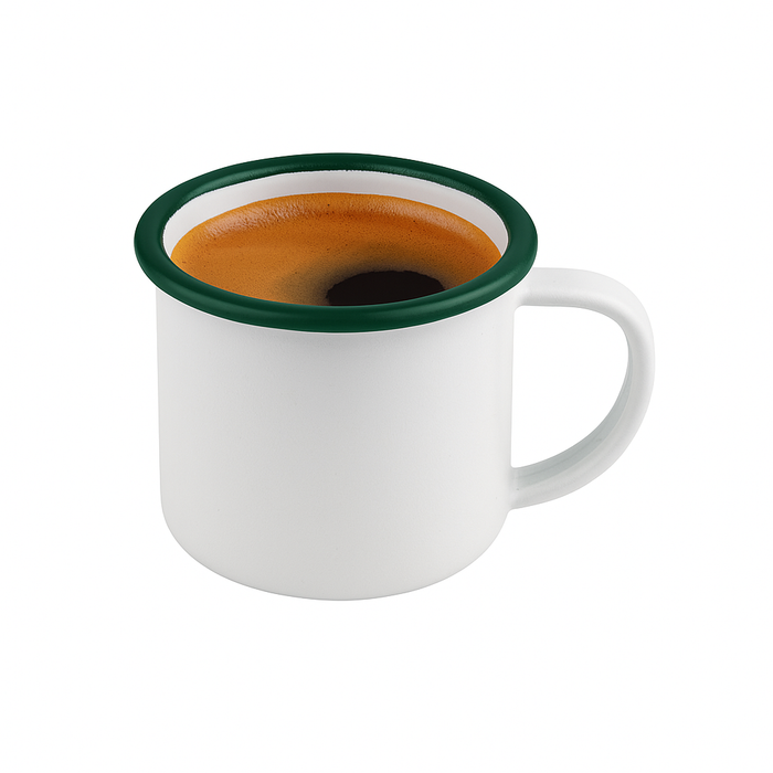 Mini-mug smaltata con manico e bordo verde (42) - 90 ml - Ø 5 cm - H 5 cm - 12 pezzi