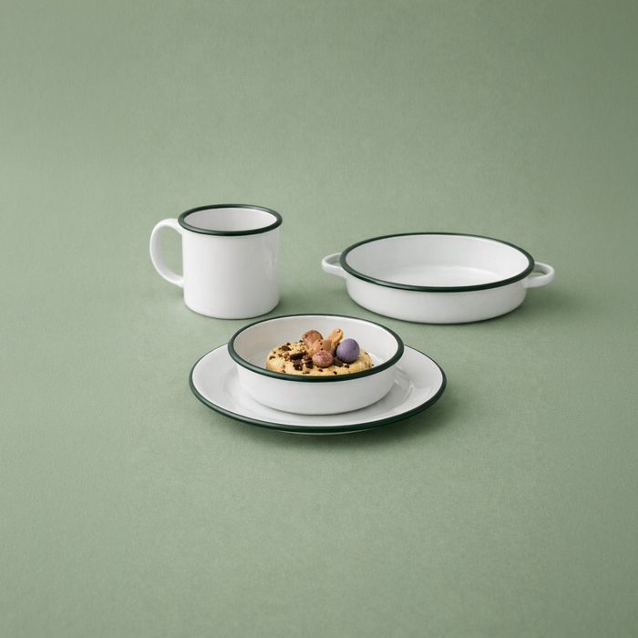 Mug smaltata con manico e bordo verde (42) - 250 ml - Ø 9 cm - H 7 cm - 12 pezzi