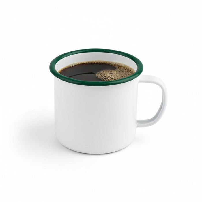 Mug smaltata con manico e bordo verde (42) - 250 ml - Ø 9 cm - H 7 cm - 12 pezzi