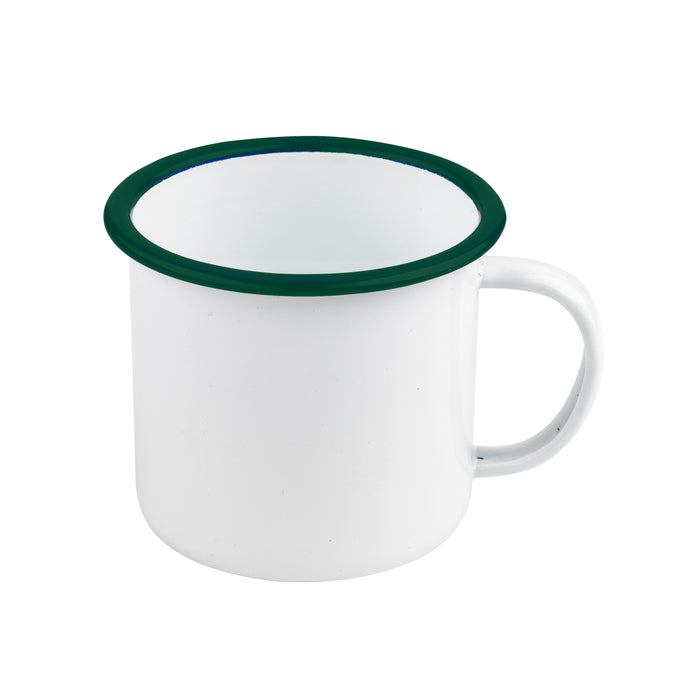 Mug smaltata con manico e bordo verde (42) - 350 ml - Ø 10 cm - H 7,5 cm - 12 pezzi