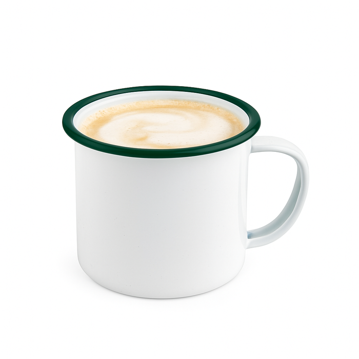 Mug smaltata con manico e bordo verde (42) - 500 ml - Ø 12 cm - H 9 cm - 12 pezzi