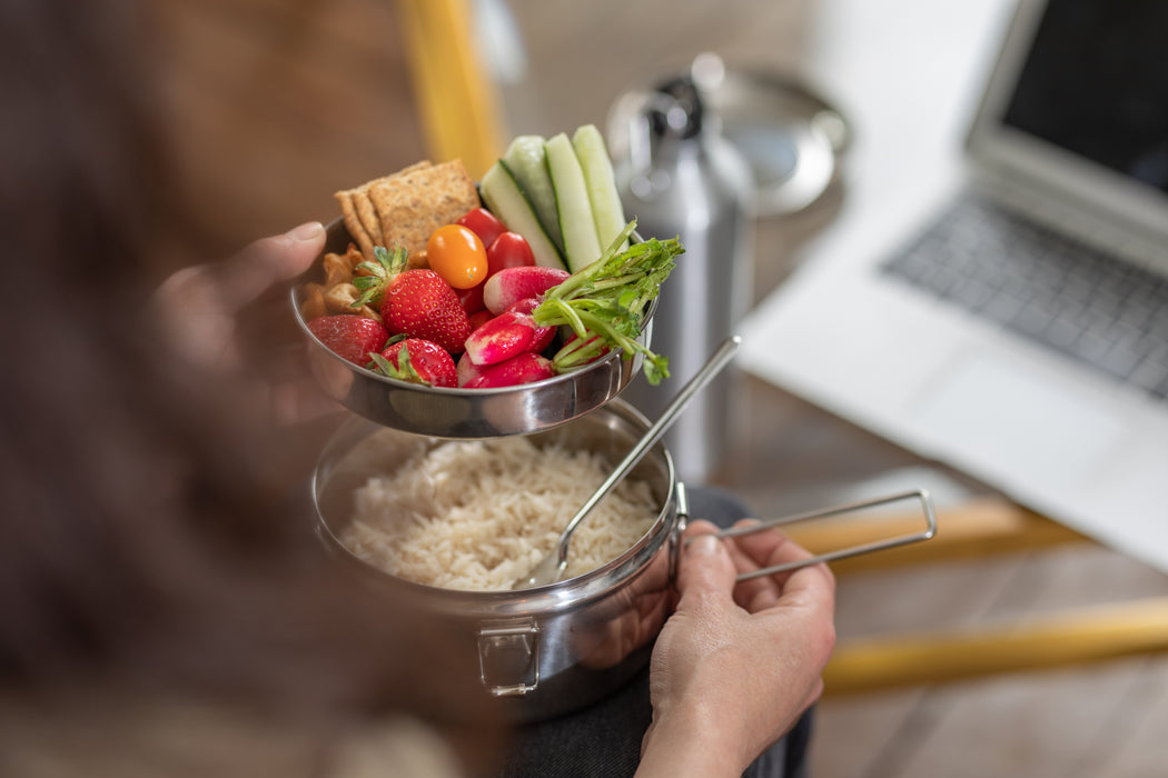 Lunch-box NoxBox tondo in acciaio inox con coperchio (FE40) - 900 ml - Ø 14 cm - H 7,6 cm - 6 pezzi