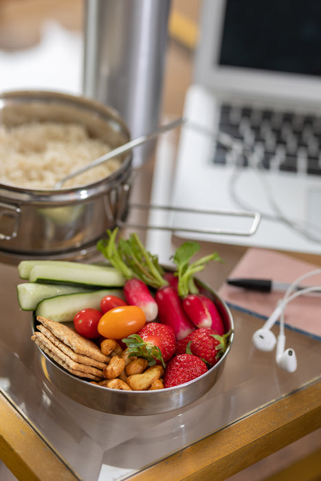 Lunch-box NoxBox tondo in acciaio inox con coperchio (FE40) - 900 ml - Ø 14 cm - H 7,6 cm - 6 pezzi