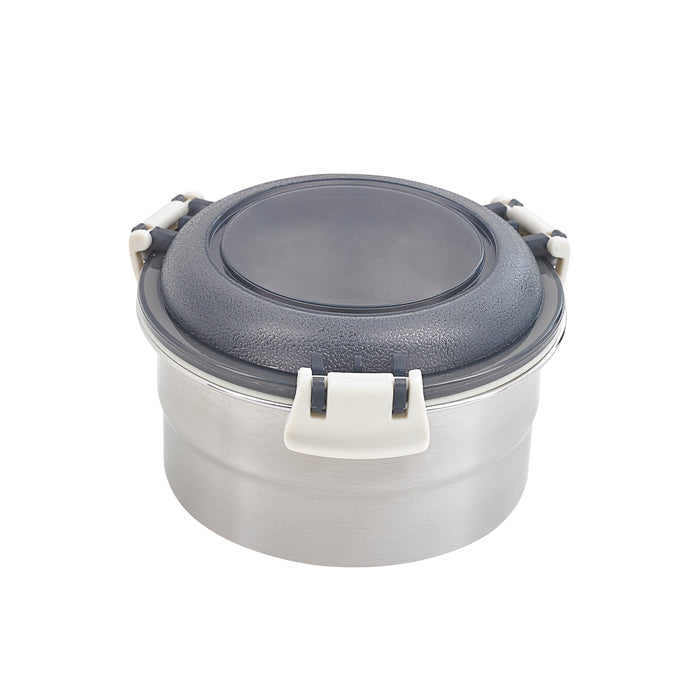 Lunch-box NoxBox tondo in acciaio inox con coperchio in PP nero (FE40 + PP5) - 600 ml - Ø 13,7 cm - H 7,3 cm - 12 pezzi