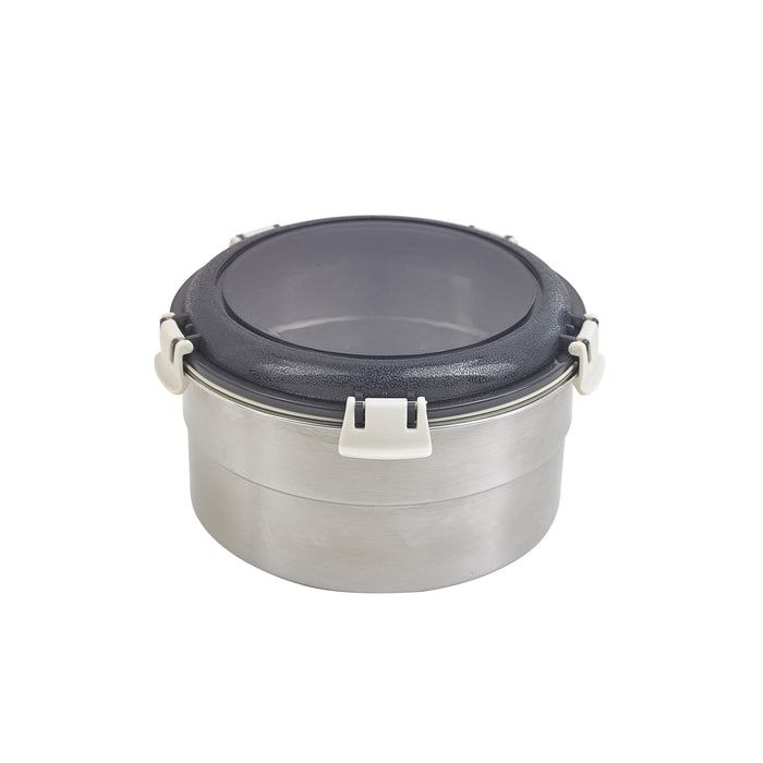 Lunch-box NoxBox tondo in acciaio inox con coperchio in PP nero (FE40 + PP5) - 900 ml - Ø 15,5 cm - H 8 cm - 6 pezzi