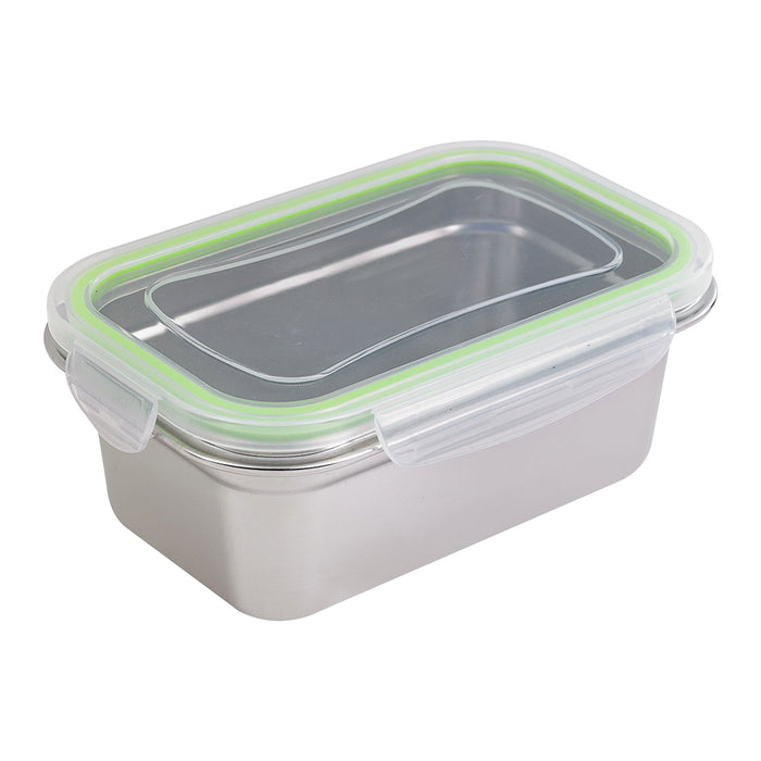 Lunch-box NoxBox rettangolare in acciaio inox con coperchio in PP trasparente (FE40 + PP5) - 1000 ml - 19,3 cm x 12,5 cm x 7 cm - 6 pezzi