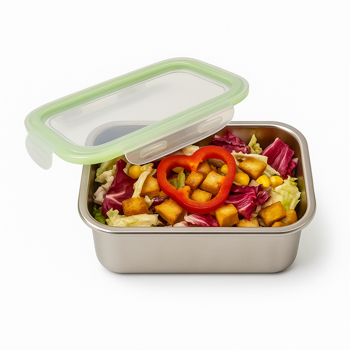 Lunch-box NoxBox rettangolare in acciaio inox con coperchio in PP trasparente (FE40 + PP5) 193x125mm H70mm 1000ml