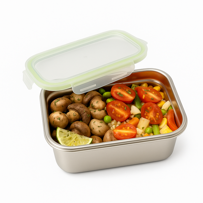 Lunch-box NoxBox rettangolare in acciaio inox con coperchio in PP trasparente (FE40 + PP5) 223x150mm H80mm 1 600ml