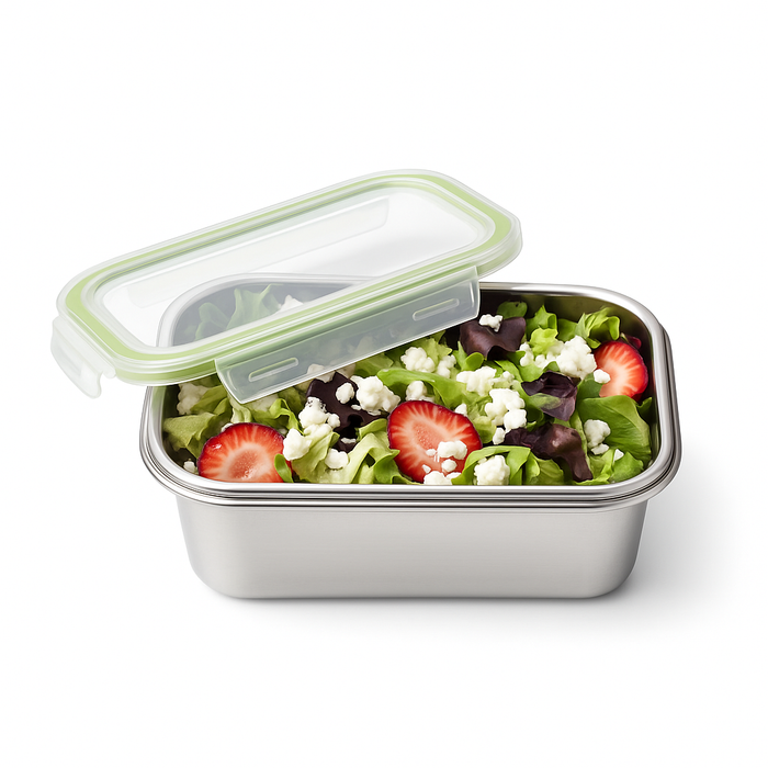 Lunch-box NoxBox rettangolare in acciaio inox con coperchio in PP trasparente (FE40 + PP5) 163x100mm H65mm 620ml