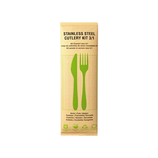 Set posate in acciaio inox 3/1 con custodia in carta (FE40 + PAP22) 210x60mm H15mm
