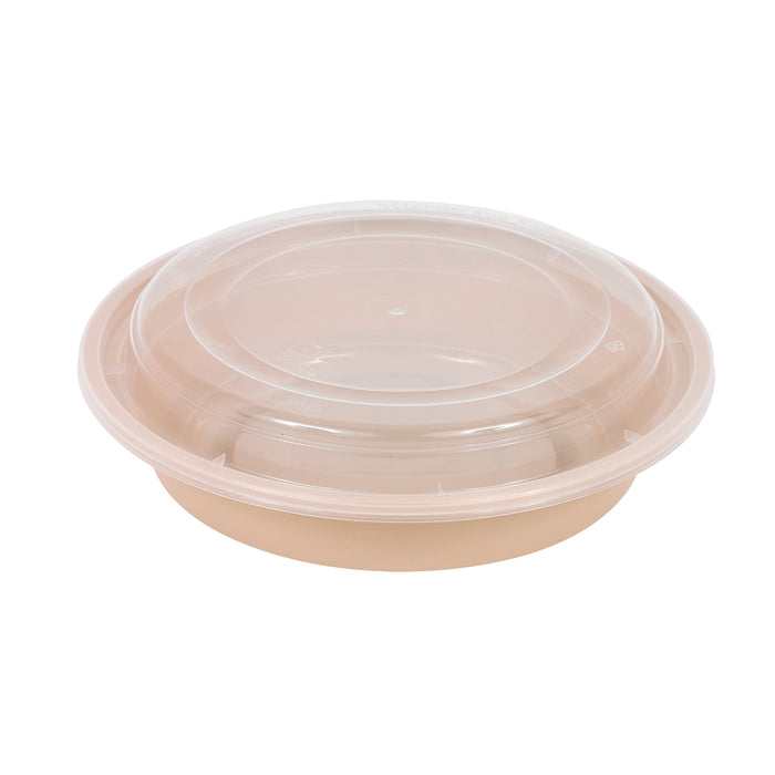 Contenitore beige in PP con coperchio trasparente (PP5) - 700 ml - Ø 18,2 cm - H 5,1 cm - 50 pezzi