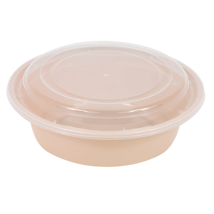 Contenitore beige in PP con coperchio trasparente (PP5) - 980 ml - Ø 18,2 cm - H 6,7 cm - 50 pezzi