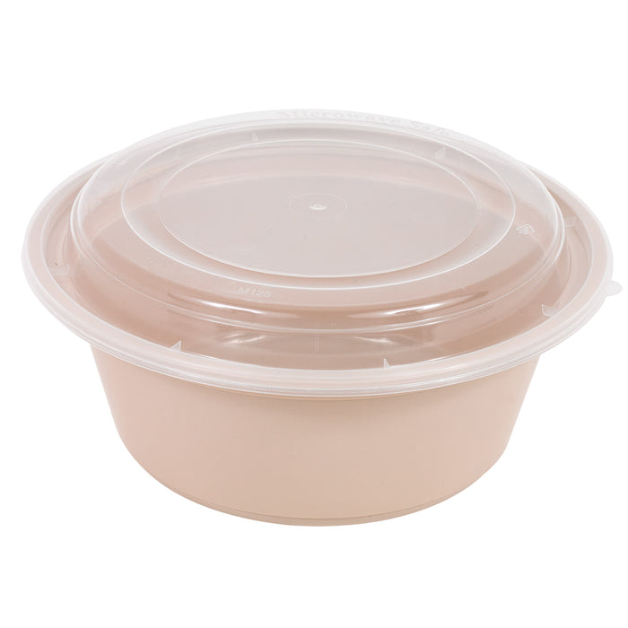 Contenitore beige in PP con coperchio trasparente (PP5) - 1200 ml - Ø 18,2 cm - H 8,2 cm - 50 pezzi