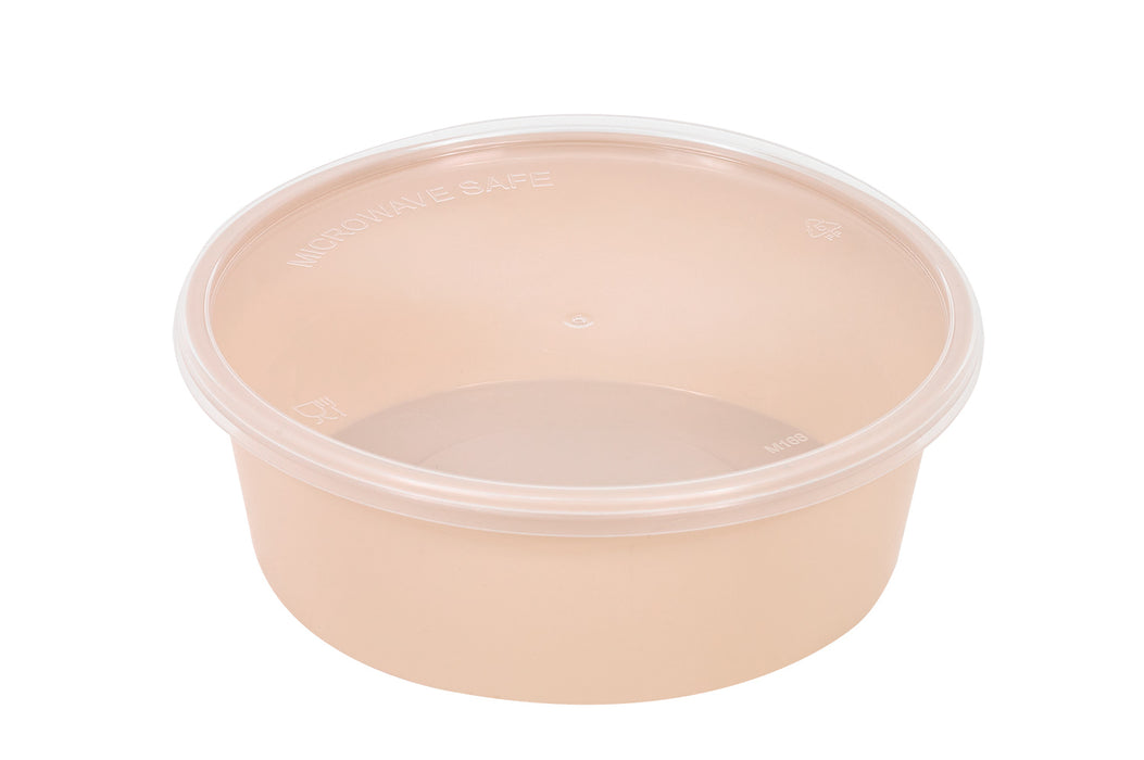 Contenitore beige in PP con coperchio trasparente (PP5) - 300 ml - Ø 12 cm - H 4,1 cm - 50 pezzi