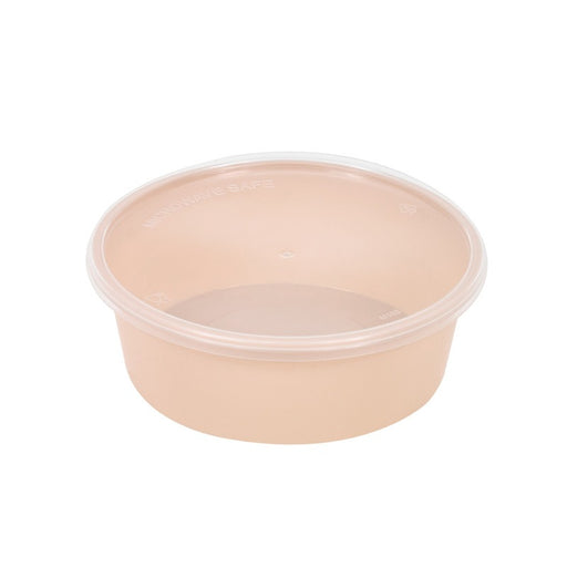 Contenitore beige in PP con coperchio trasparente (PP5)  H41mm 300ml