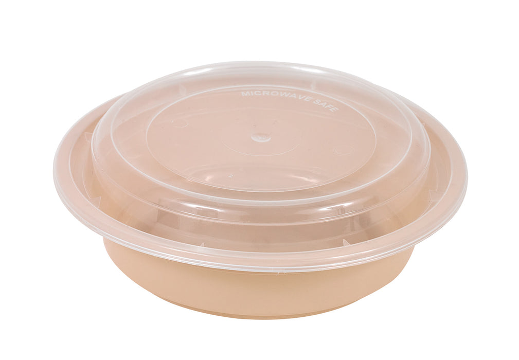 Contenitore beige in PP con coperchio trasparente (PP5) - 470 ml - Ø 12 cm - H 6,6 cm - 50 pezzi