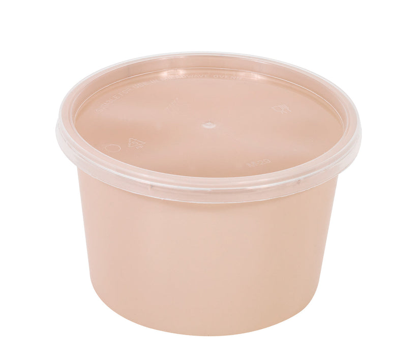 Contenitore beige in PP con coperchio trasparente (PP5)  H76mm 600ml