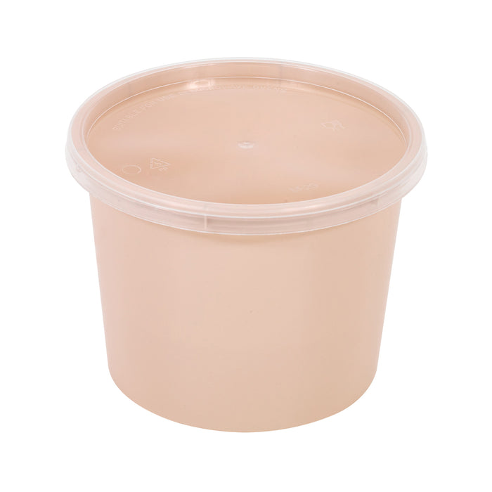 Contenitore beige in PP con coperchio trasparente (PP5) - 600 ml - Ø 12 cm - H 7,6 cm - 50 pezzi