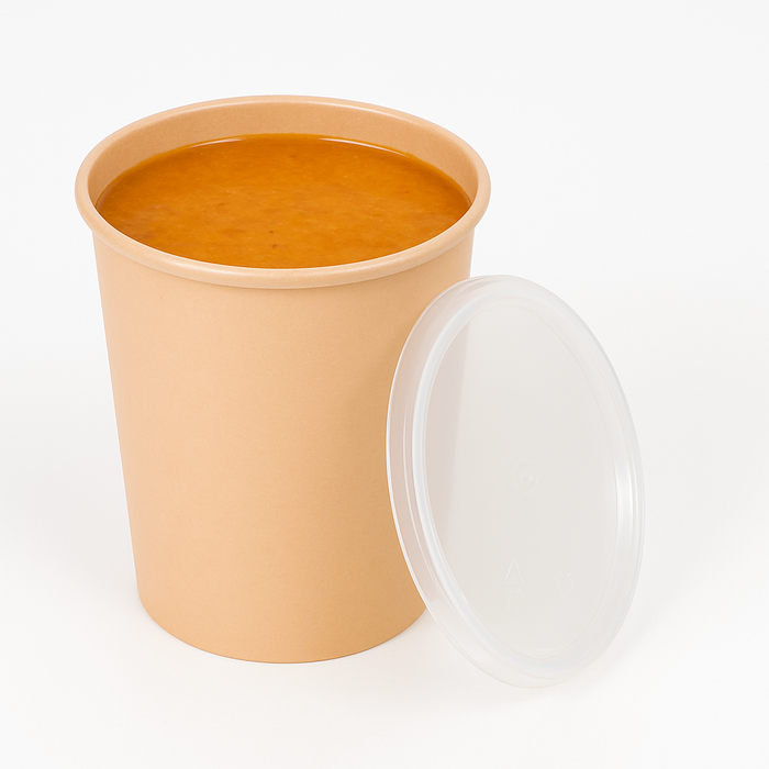 Contenitore beige in PP con coperchio trasparente (PP5) - 1000 ml - Ø 12 cm - H 12,5 cm - 50 pezzi