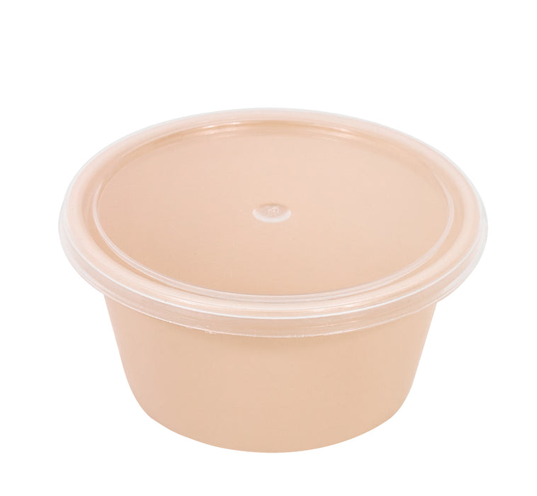 Contenitore beige in PP con coperchio trasparente (PP5) - 60 ml - Ø 6,4 cm - H 3 cm - 100 pezzi