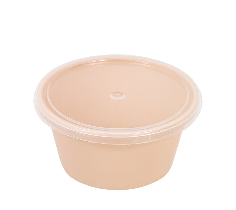 Contenitore beige in PP con coperchio trasparente (PP5) - 120 ml - Ø 7,7 cm - H 4 cm - 100 pezzi