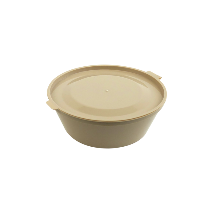 Contenitore beige in PP con coperchio (PP5) - 180 ml - Ø 10,2 cm - H 3,6 cm - 100 pezzi
