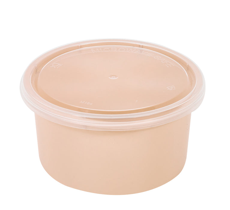 Contenitore beige in PP con coperchio trasparente (PP5) - 225 ml - Ø 9,8 cm - H 4,9 cm - 50 pezzi